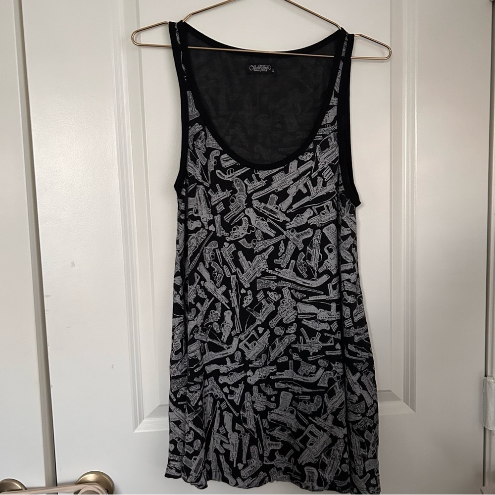 Lauren Moshi Lily Heart & Guns Patterned y2k black white novelty Swing Tank